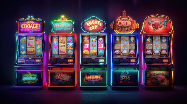 Premium AI Image | Retrostyle slots that embrace the allure of neon ...