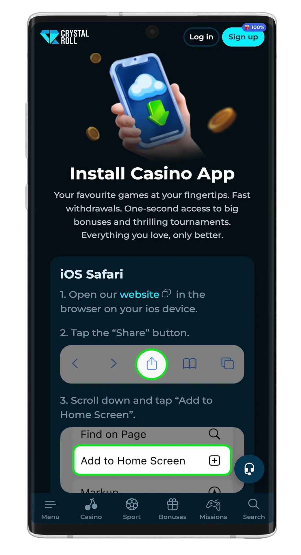 Crystalroll Casino Get Bonus €450 + 250 FS