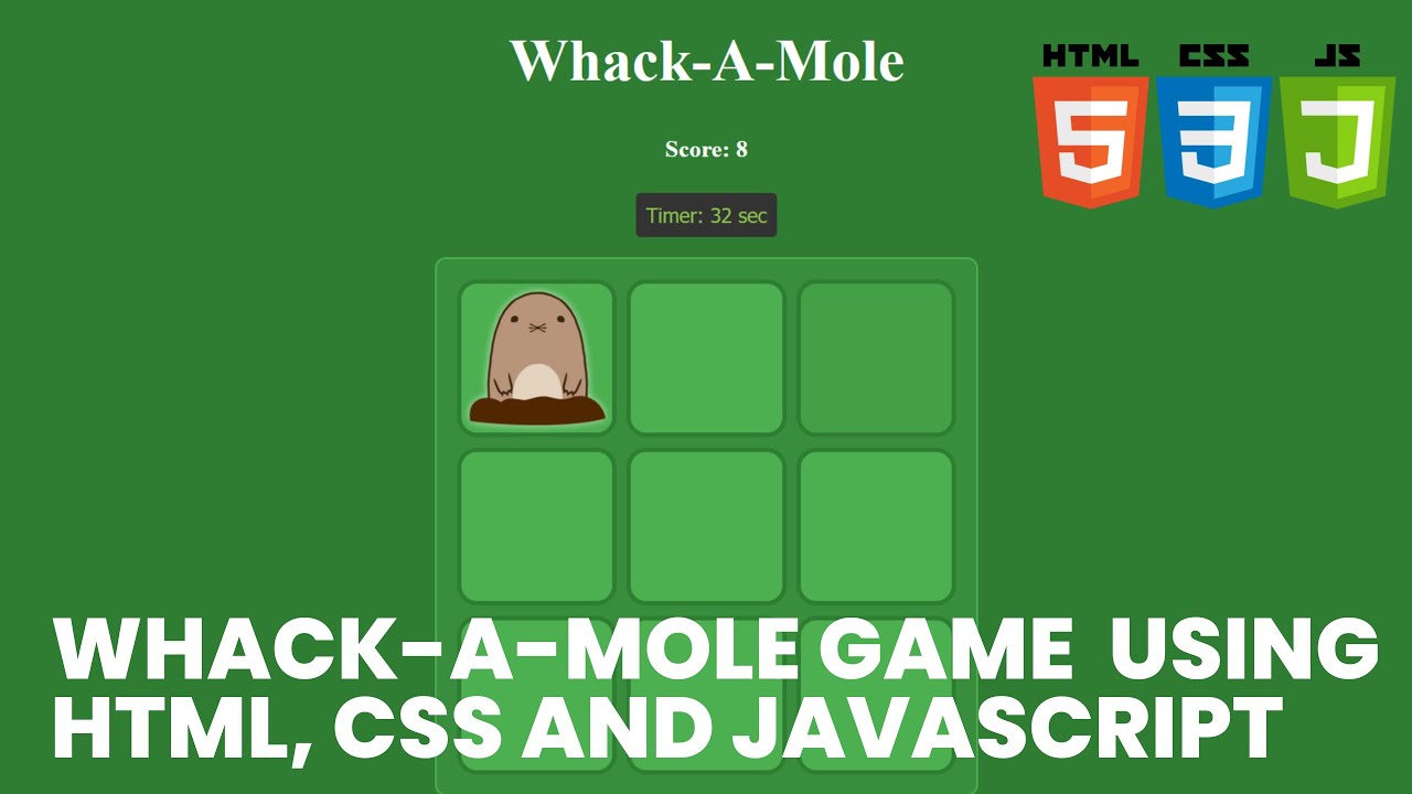 Whack A Mole Game using HTML, CSS and JavaScript. - YouTube