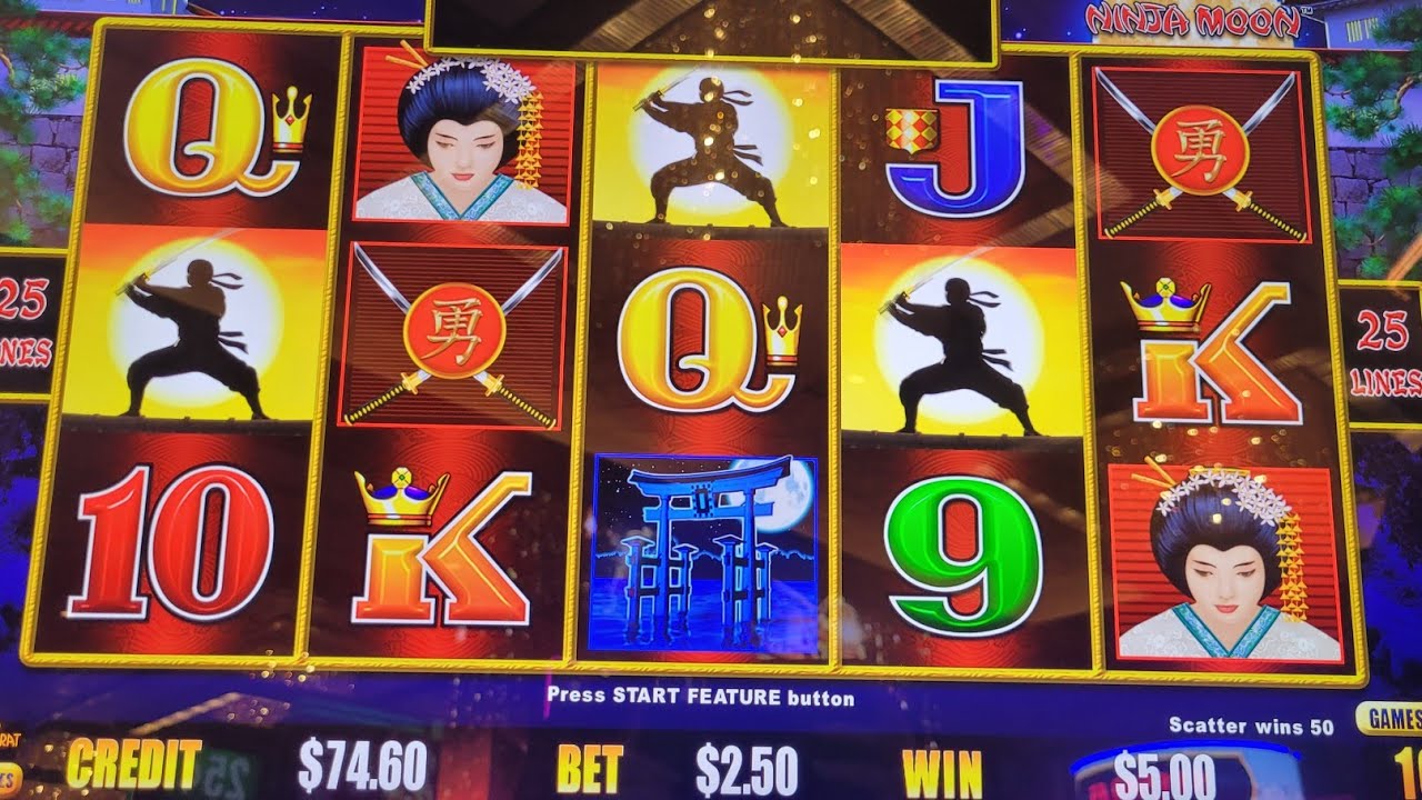 Ninja moon with multiple bonuses! 10 denom $2.50 bet! #slots #casino # ...