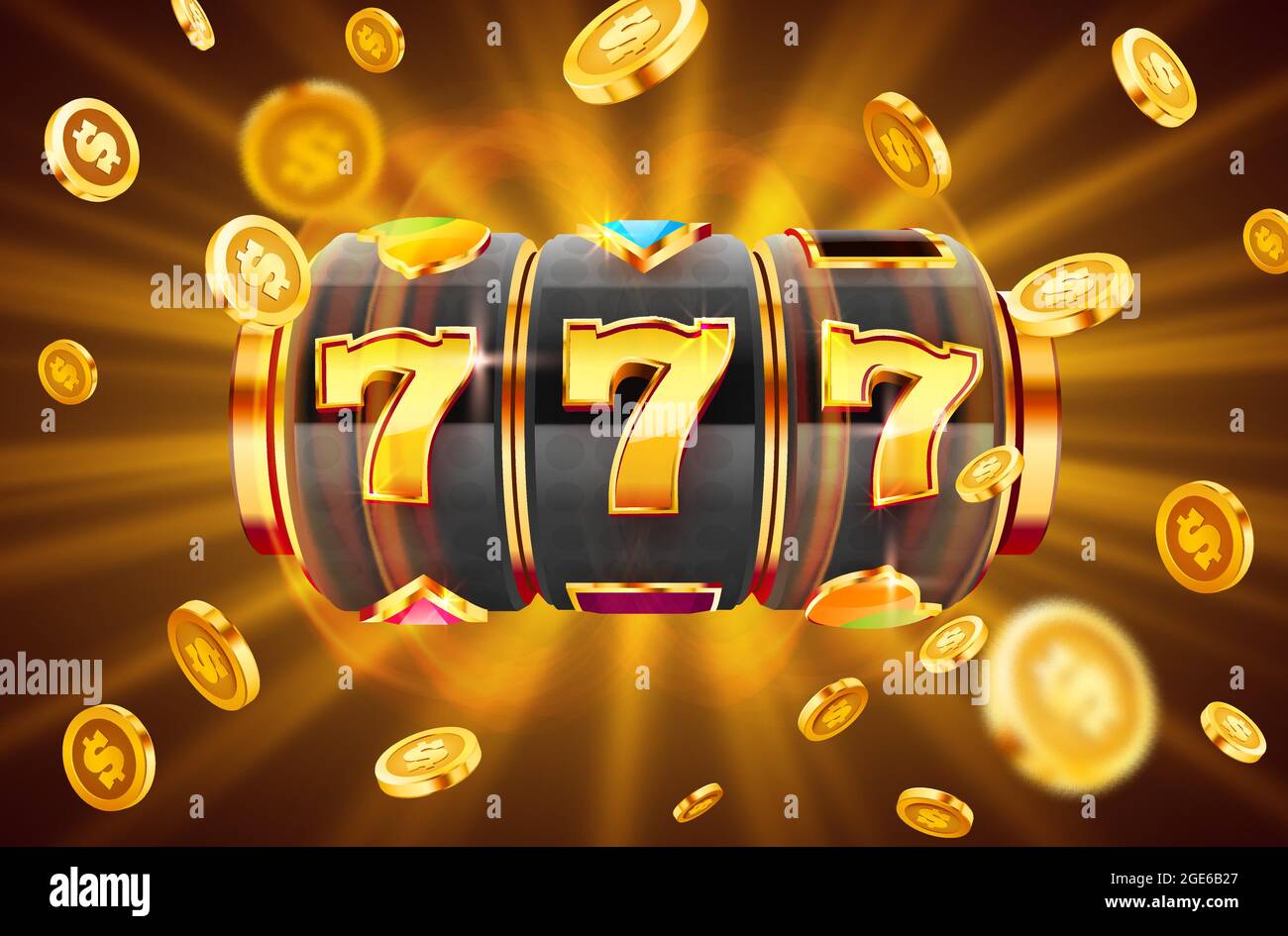 Golden slot machine wins the jackpot. 777 Big win concept. Casino ...