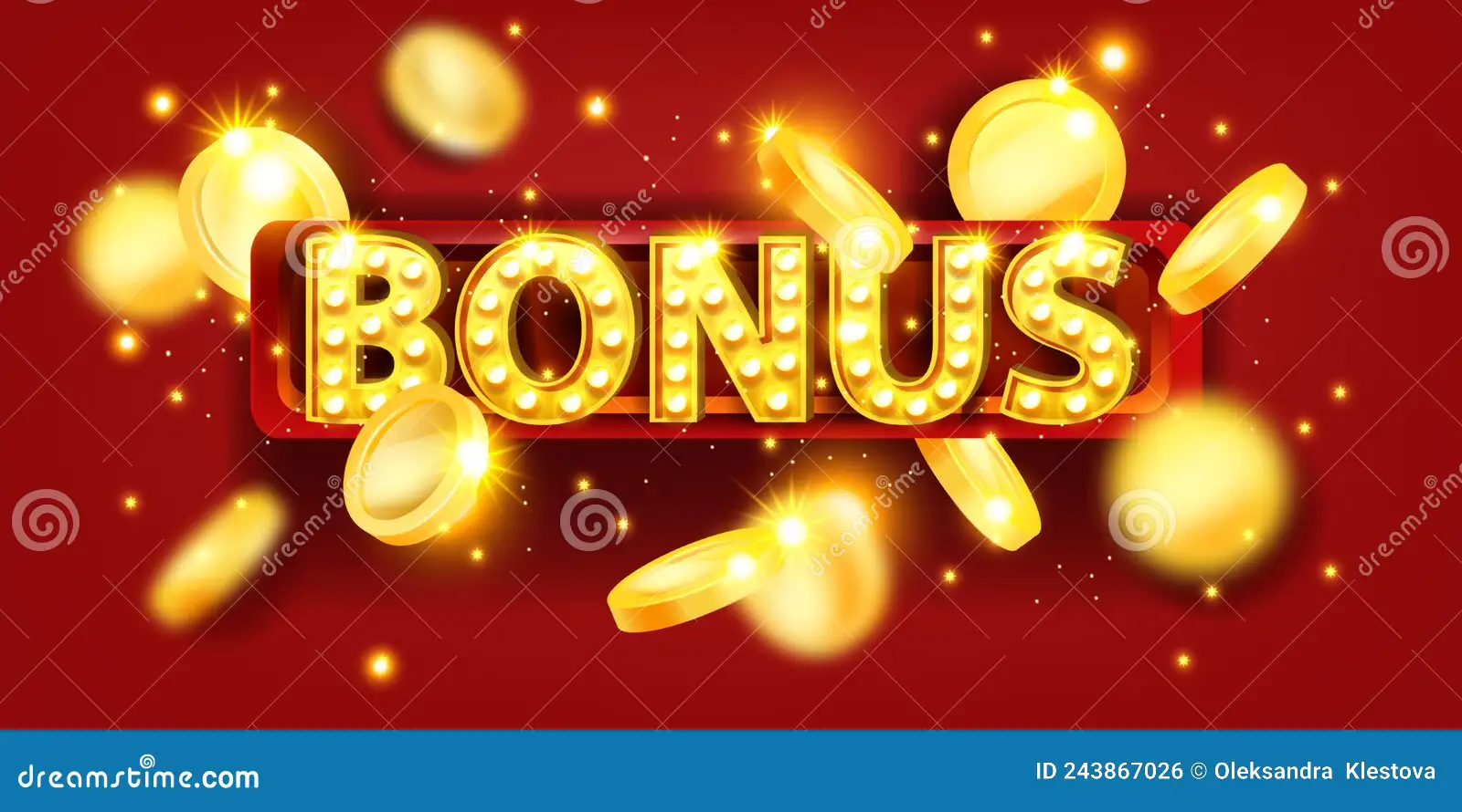 Casino Bonus Bannière or Vol Pièce Ampoules Vectoriel Rouge Promotion ...