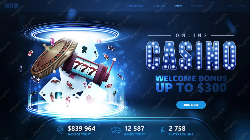 Premium Vector | Online casino welcome bonus blue banner for website ...