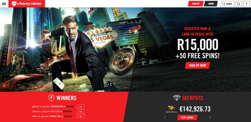 Vegas Hero - R15,000 Bonuses & 50 Free Spins for New Players