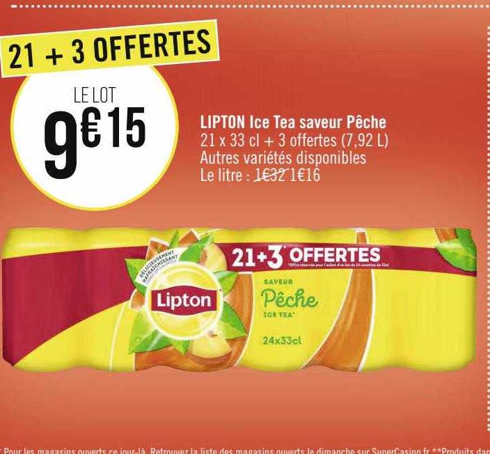 Promo Lipton Ice Tea Saveur Pêche chez Casino Supermarchés - iCatalogue.fr
