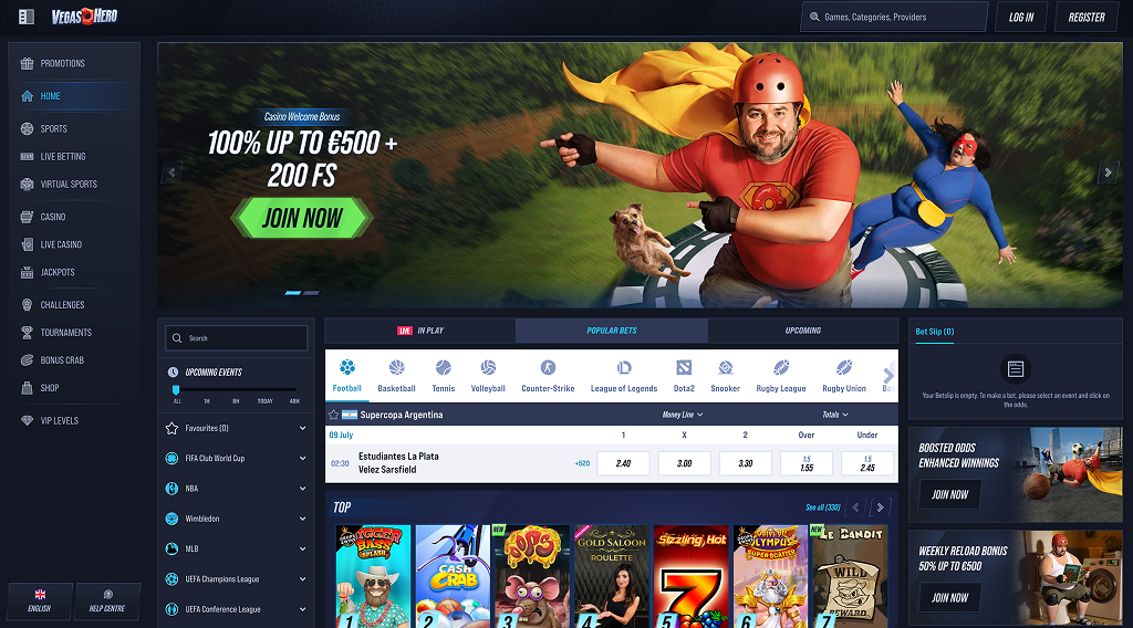 VegasHero Casino - Unleash 100% Power with a €500 Bonus Now