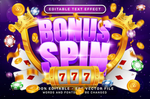 Premium Vector | Editable text effect bonus spin casino 3d style concept