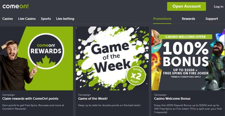 ComeOn Online Casino Canada 2025 🚀 C$1000 Welcome Bonus