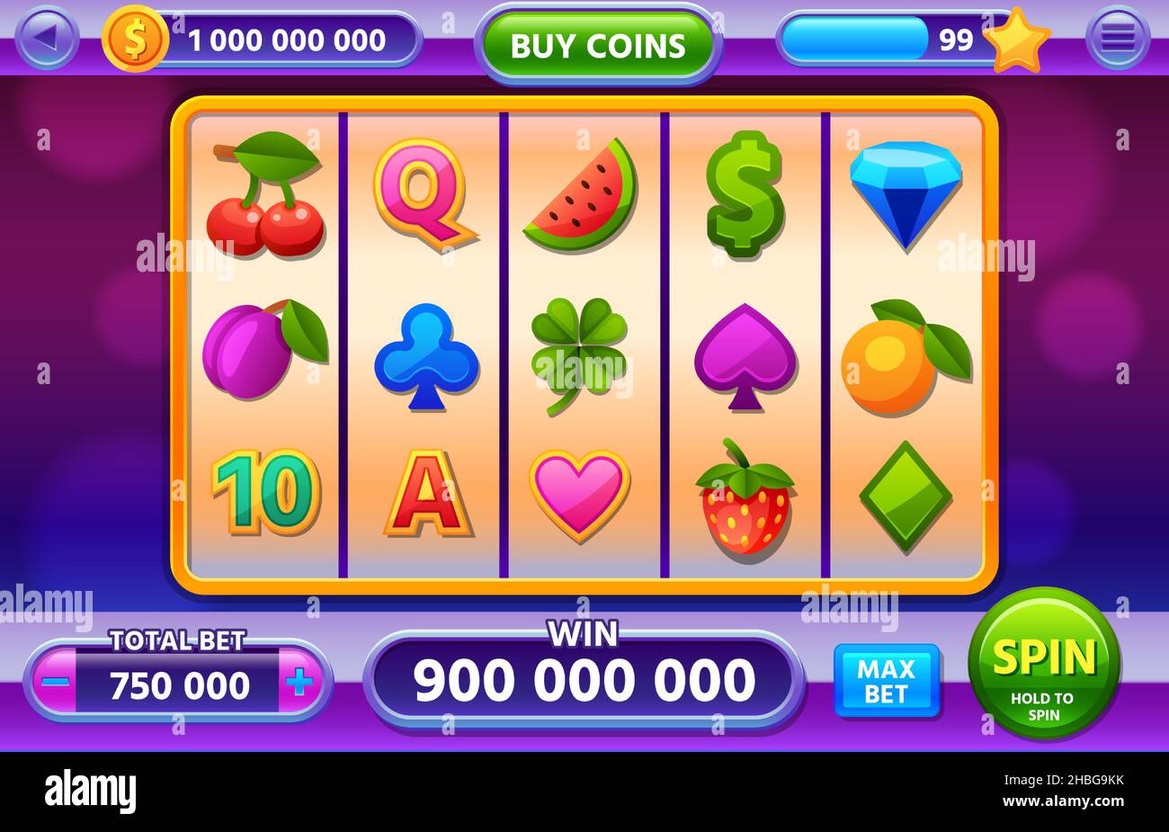 Casino slot machine gameplay interface for mobile app. Jackpot ui with ...