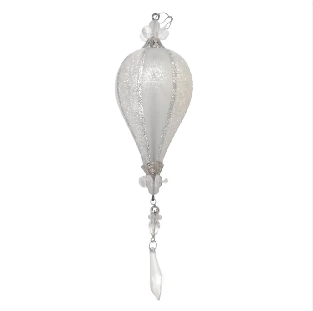 Silver Glitter Teardrop Christmas Ornament 9” Beaded Holiday Tree Decor