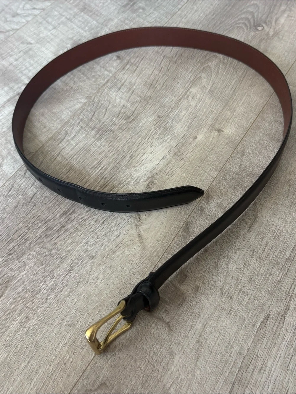 Coach Black and Brown Leather Belt with Brass Buckle