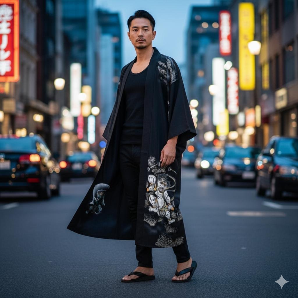 【Anonymous Shipping】Pure Silk Kimono (Kiryū) - Fujin Raijin Design - Stage Costume - Sleeve Length 75cm