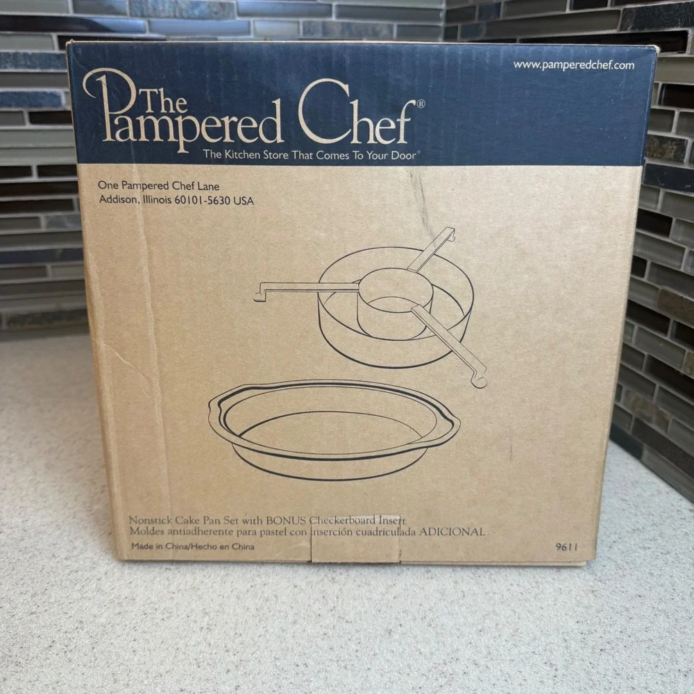 NEW The Pampered Chef Nonstick Cake Pan Set (3) w/ Checkerboard Insert 9611 NIB