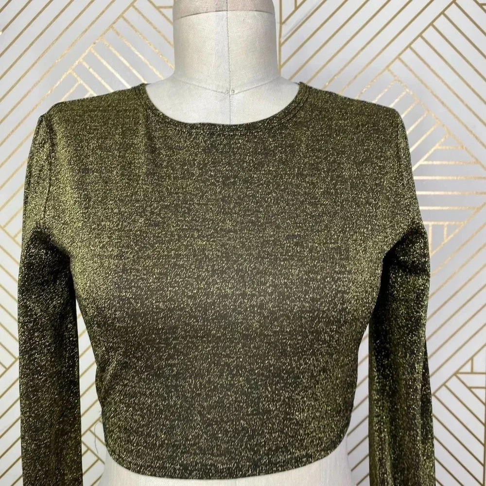 REFORMATION Jupiter Metallic Crop Top In Black‎ Sparkle Size US Small