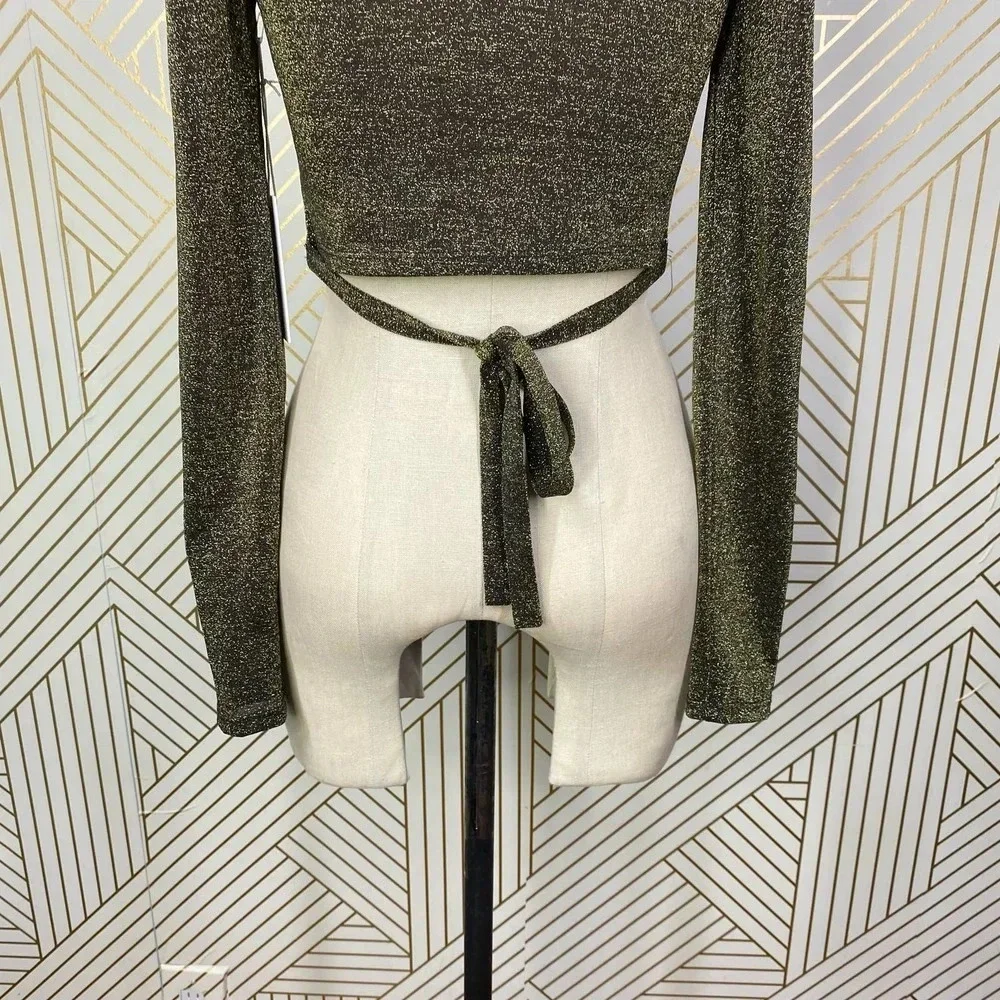 REFORMATION Jupiter Metallic Crop Top In Black‎ Sparkle Size US Small